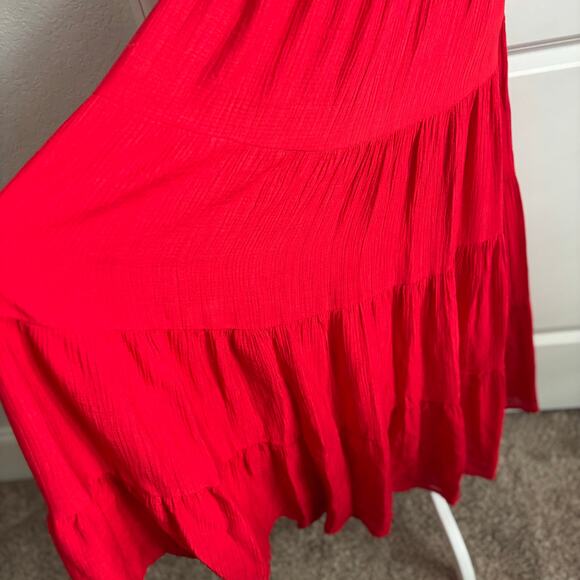 Lulus Seek Your Sunshine Red Tie-Strap Cutout Tiered Maxi Dress M Vacation - Picture 12 of 13